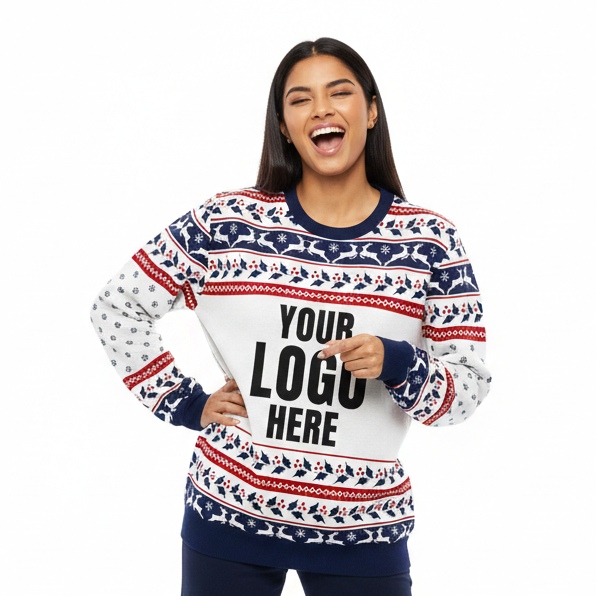 Your Logo Here Navy Personalised Christmas Jumper
