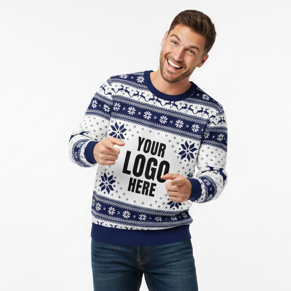 Your Logo Here Navy and White Personalised Christmas Jumper