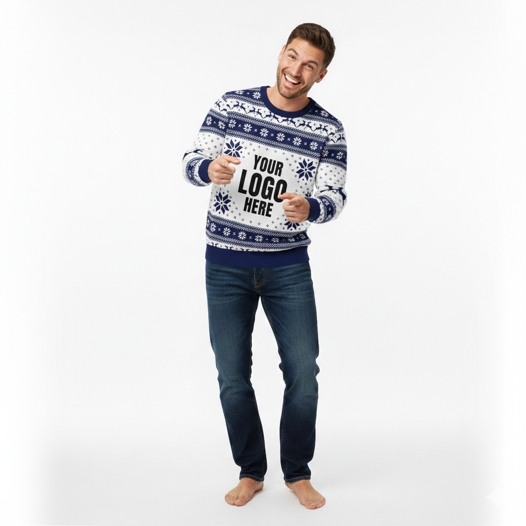 Your Logo Here Navy and White Personalised Christmas Jumper