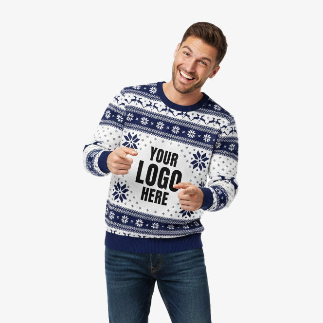 Your Logo Here Navy and White Personalised Christmas Jumper