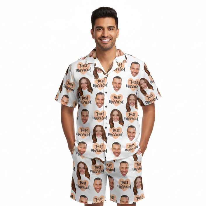 Just Married Personalised Hawaiian Shirt Shorts Set