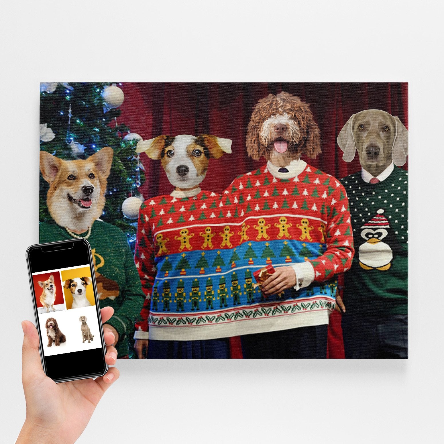 Dog Family Christmas Jumper Portrait Canvas