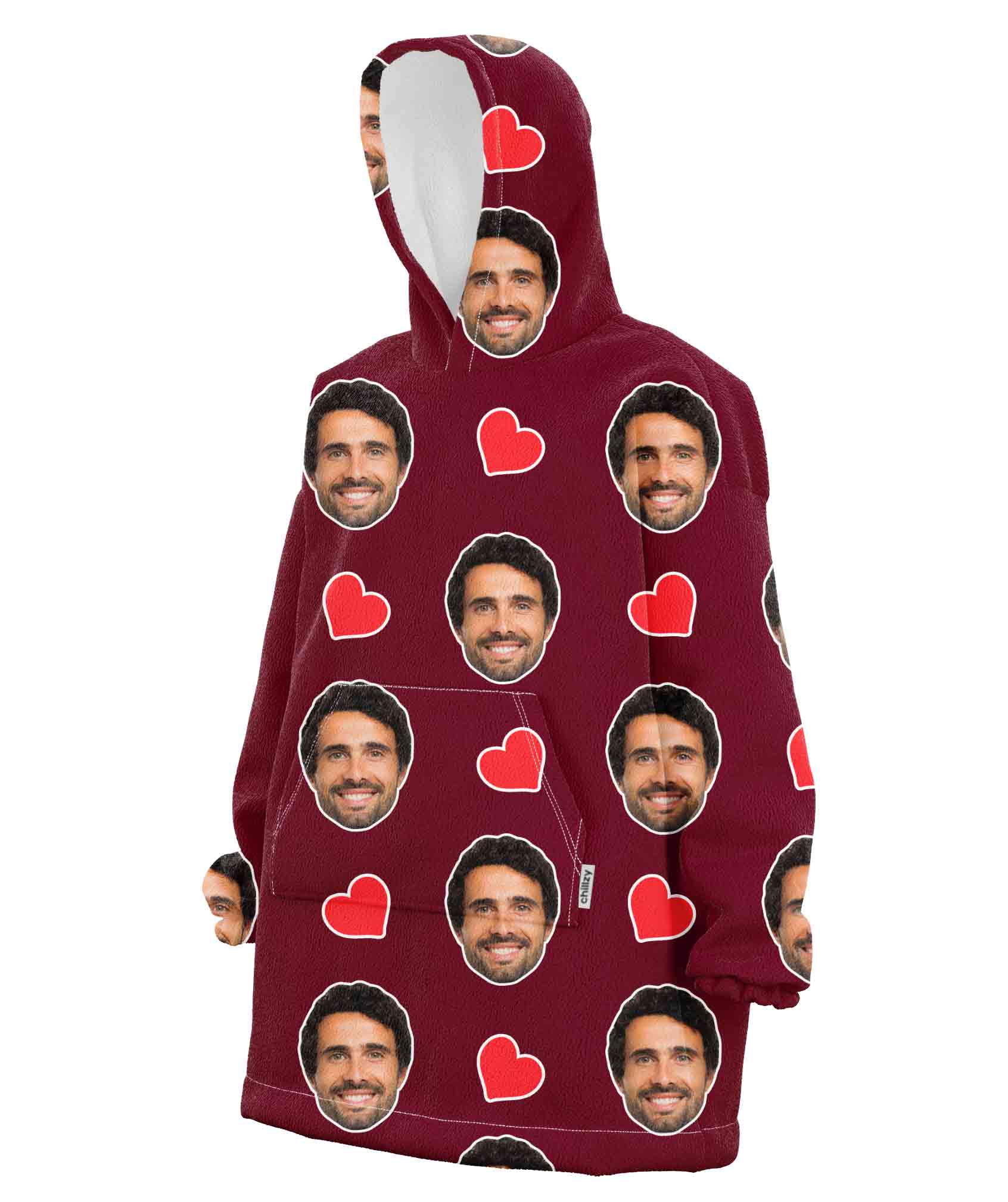 Love Hearts Personalised Face Hoodie Blanket