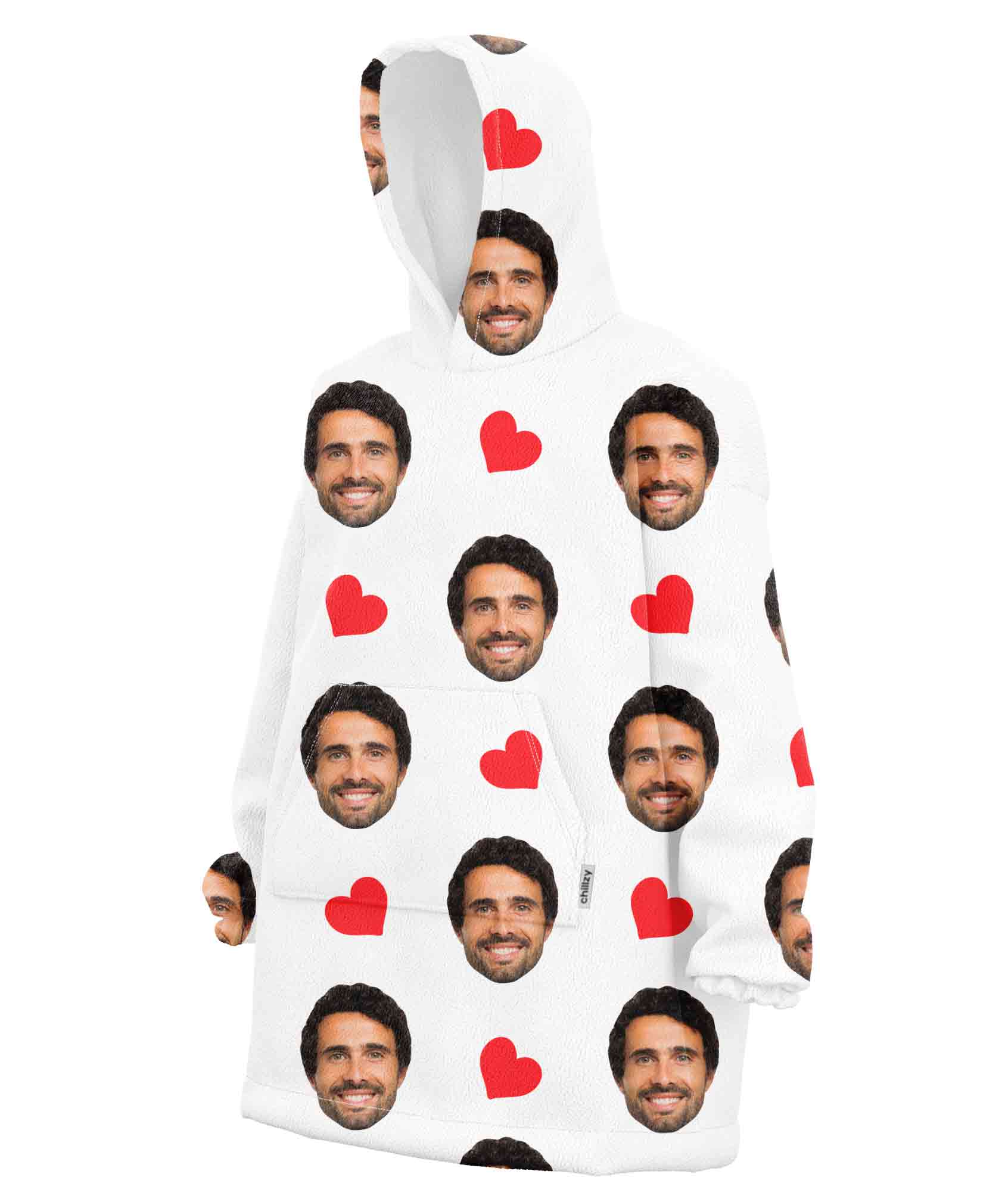 Love Hearts Personalised Face Hoodie Blanket