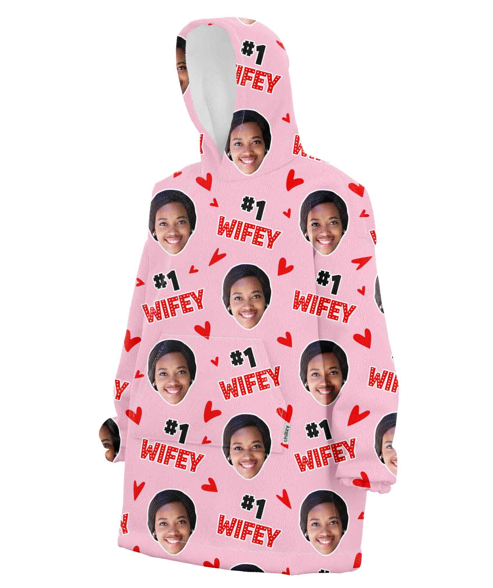 #1 Wifey Face Personalised Hoodie Blanket