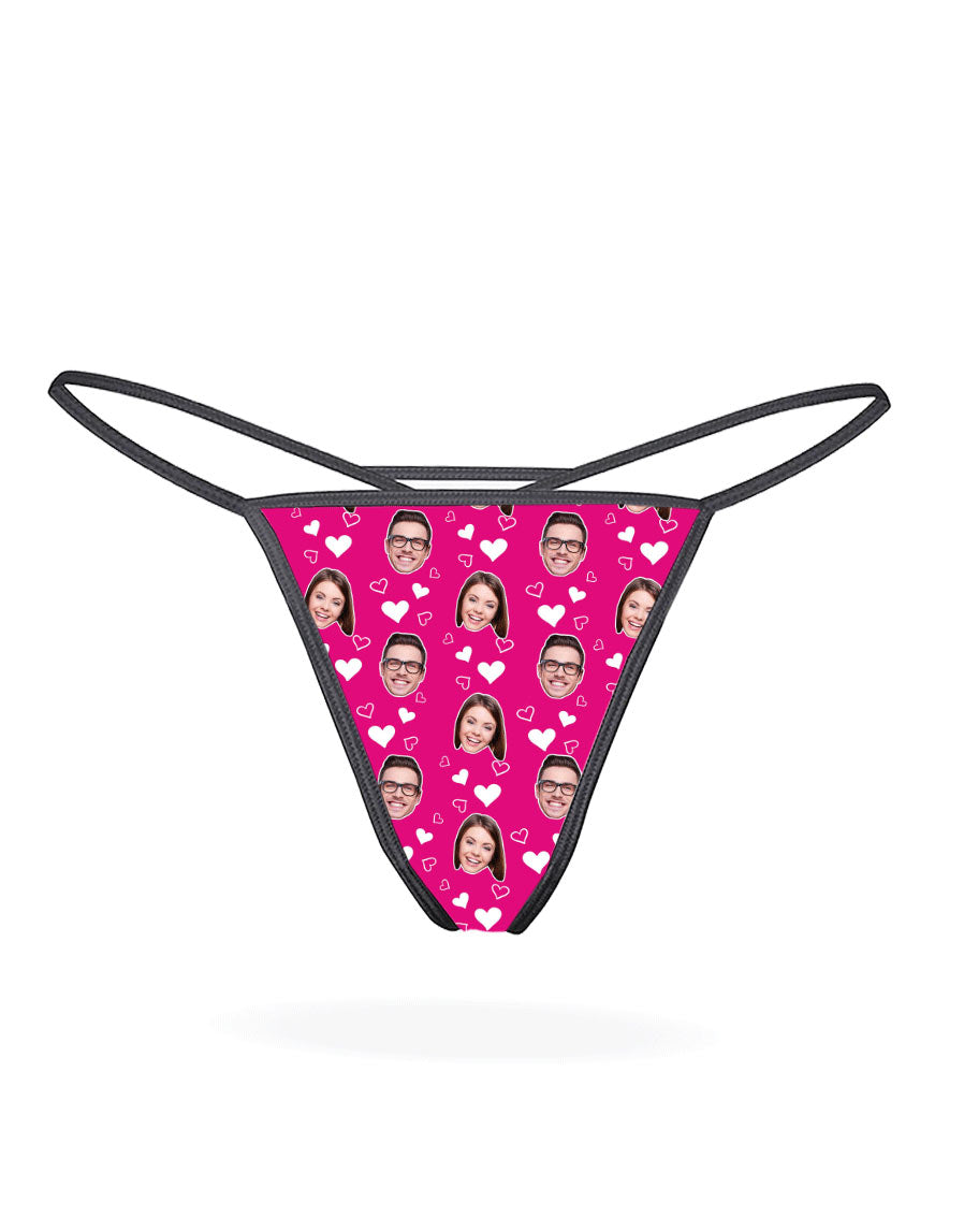Customisable Couples Face Hearts Thong