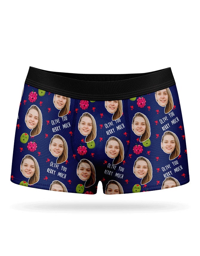 Custom Photo Olive You Berry Much Boxer Shorts
