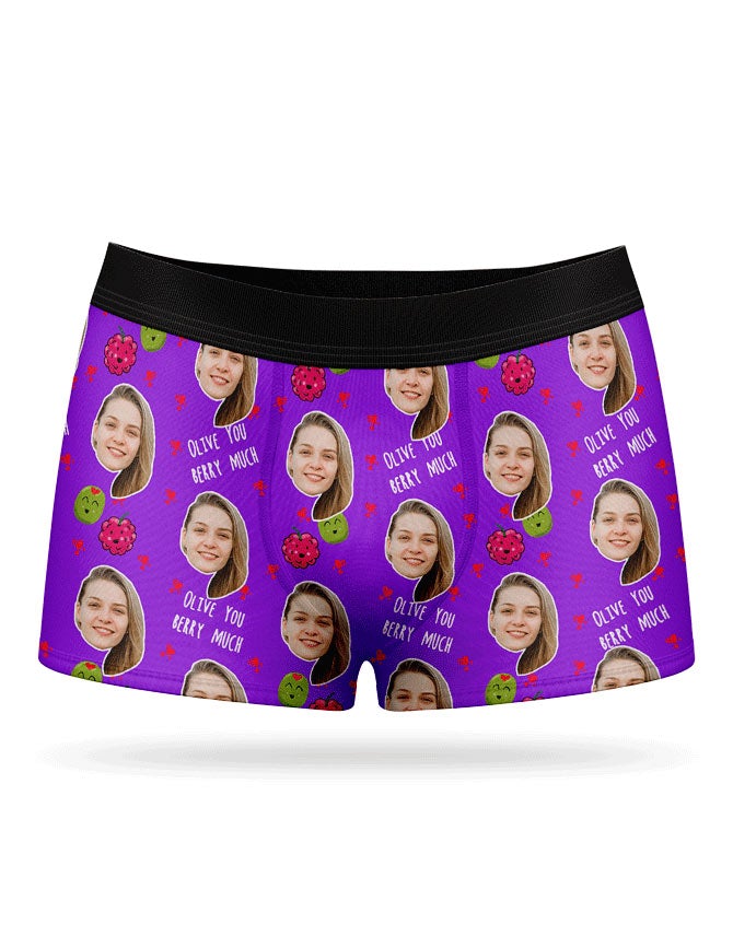 Olive You Berry Much Boxer Shorts With Face On
