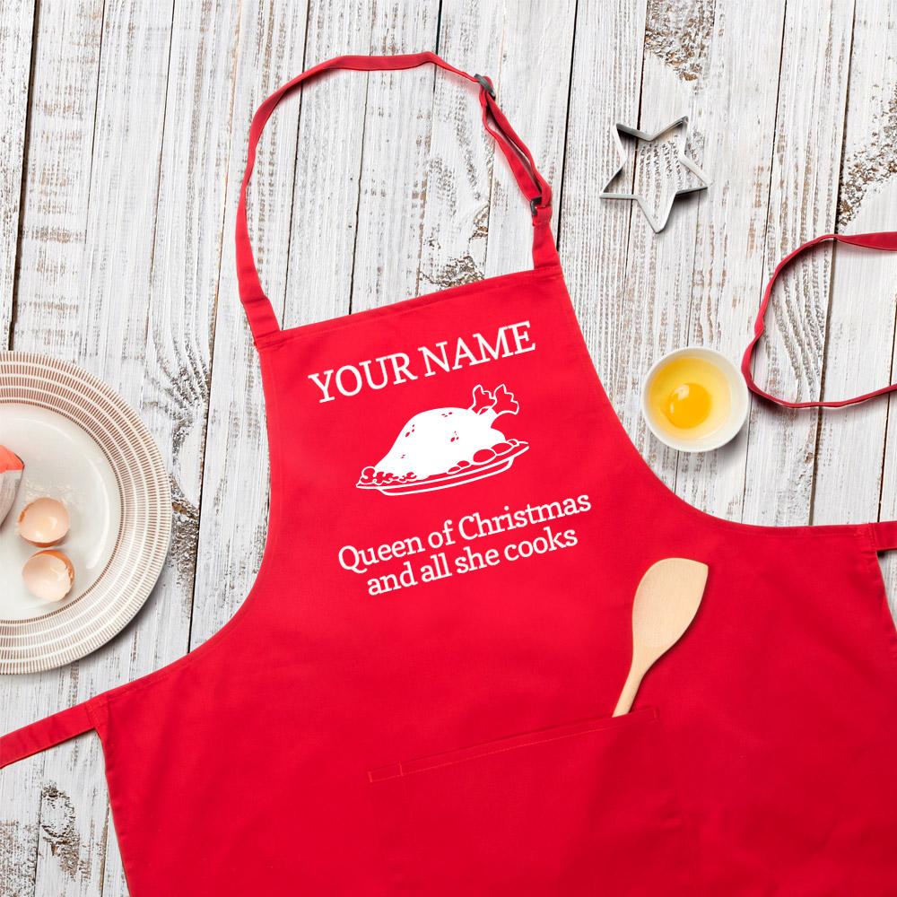 Personalised Queen Of Christmas And All She Cooks Apron