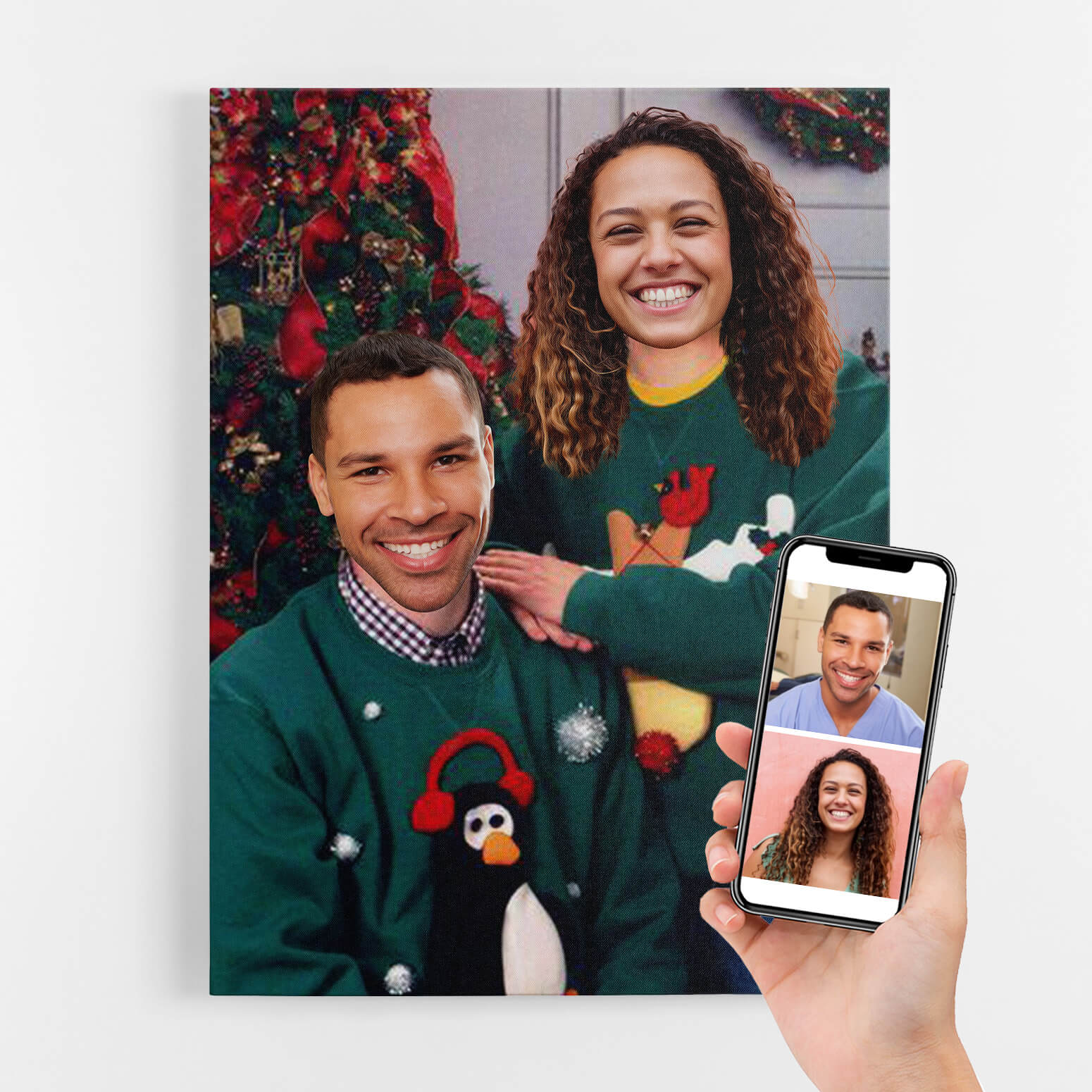 Christmas Couple Jumper Royal Portrait