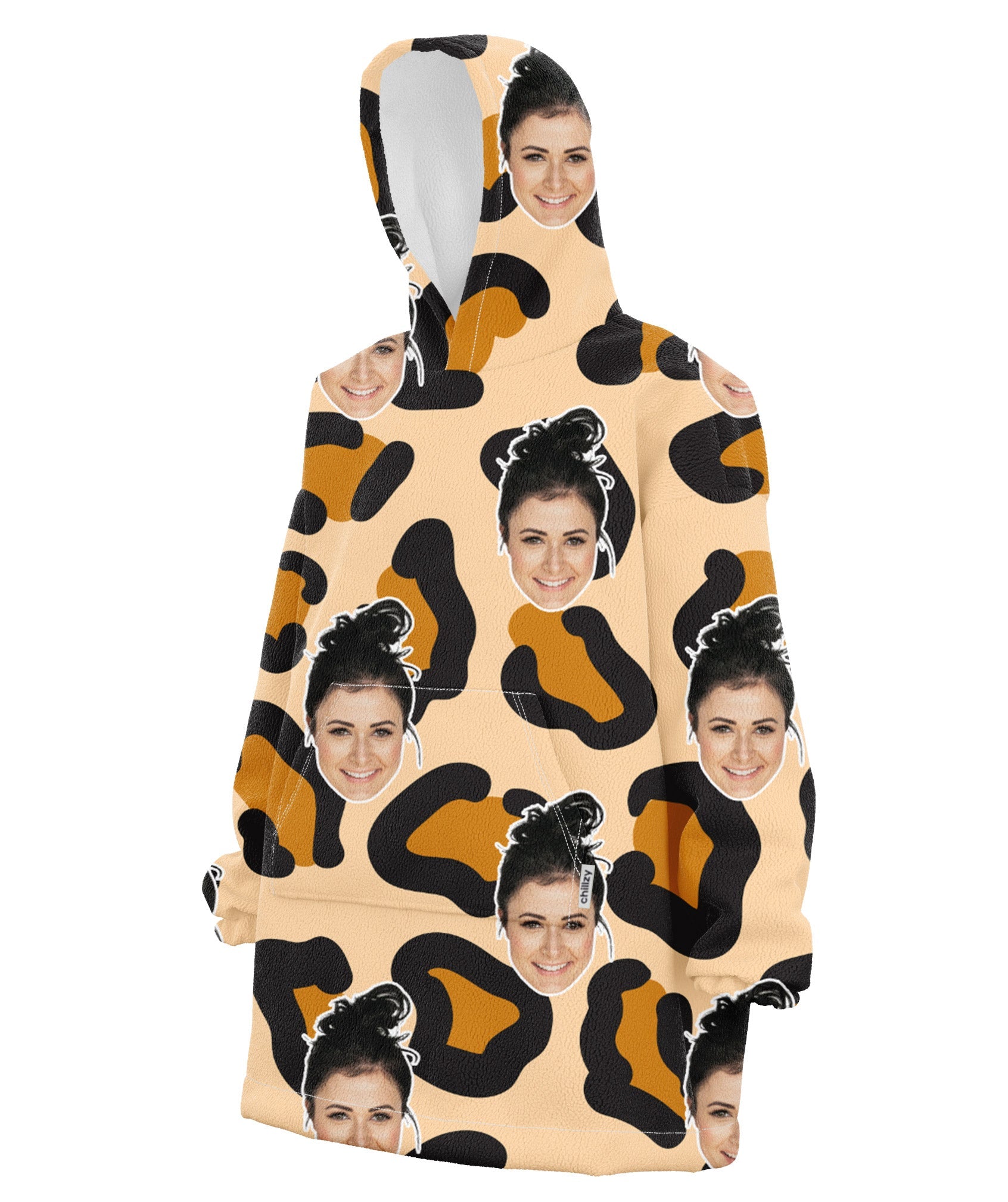 Leopard Print Face Personalised Hoodie Blanket